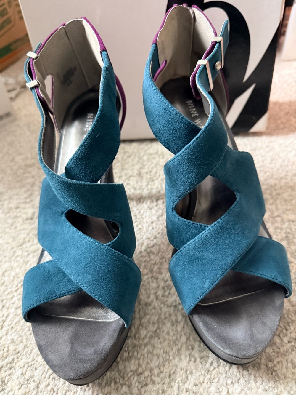 Nine West Teal Suede Crisscross High Heel Sandals